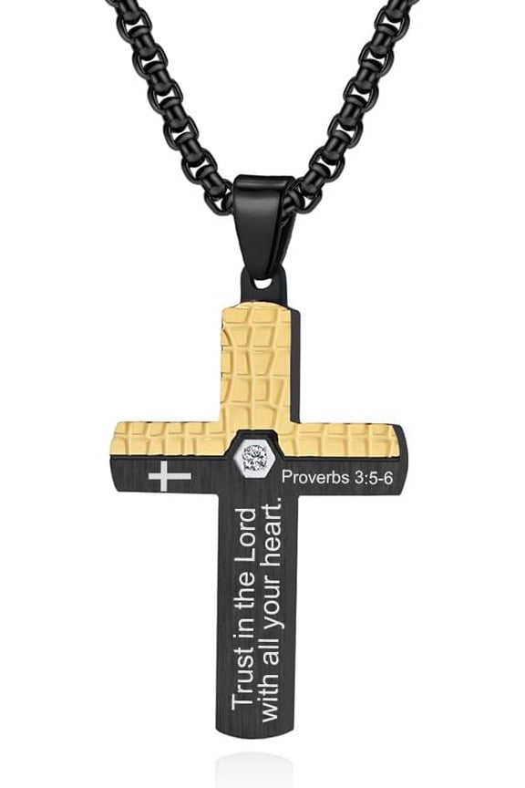 Cross Top Stainless Steel Prayer Necklace Religious Faith Pendant Gifts suitable for Men Women Inspirational Christian Jewelry Gift, Chain 24"/26"/28"/30"[n377]