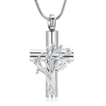 Cross Tree of Life Urn Necklace for Ashes for Women Men Stainless Steel Cremation Jewelry Butterfly Keepsake Pendant for Ashes of Loved One