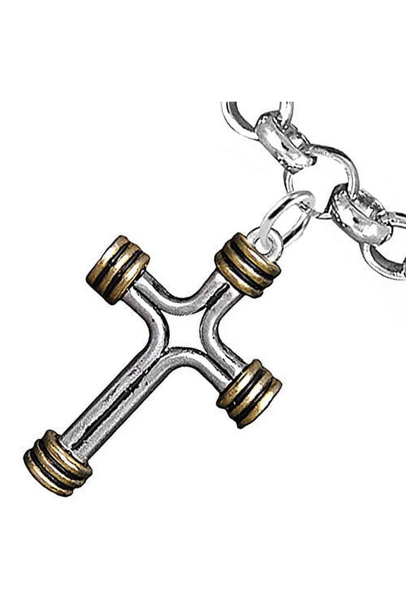 Cross Two Tone Matt Gold-Pewter Bracelet Hypoallergenic, Safe-Nickel, Lead, And CadmiunFree