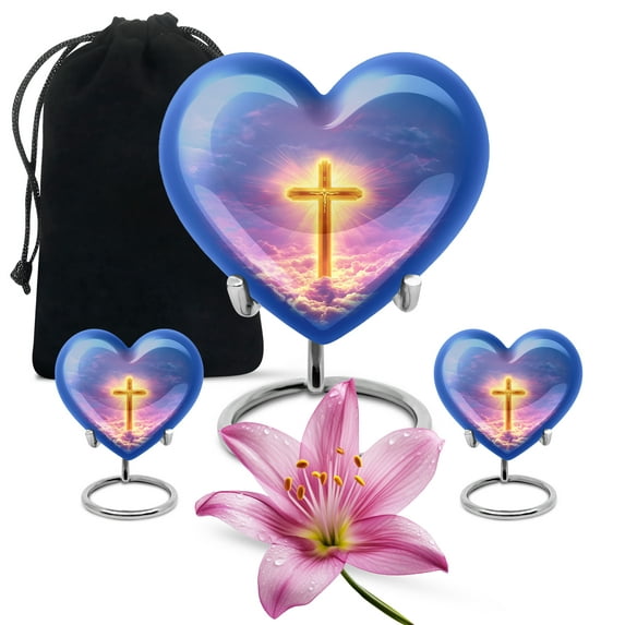 Cross Urn, Adult Urns for Human Ashes Men, Cremation Urns for Human Ashes Adult Male, Small Urns for Mom, Funeral Urns for Women, Cremation Companion Urns(Size - 10inch 1Pcs, 3inch 2Pcs)