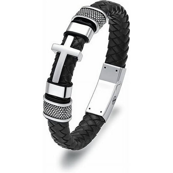 Cross Urn Bracelet for Ashes Leather Cremation Bracelet for Human / Pet Ashes Stainless Steel Ashes Bracelet Memorial Cremation Jewelry Keepsake Bangle for Men Women