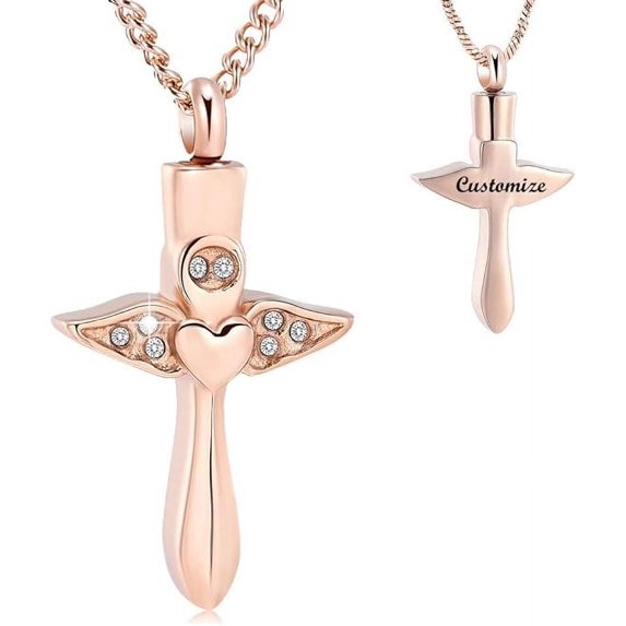 Cross Urn Cremation Jewelry Cross Urn Necklace for Ashes for Women Angel Wing Heart Urn Locket Pendant Memorial Keepsake Ashes Jewelry