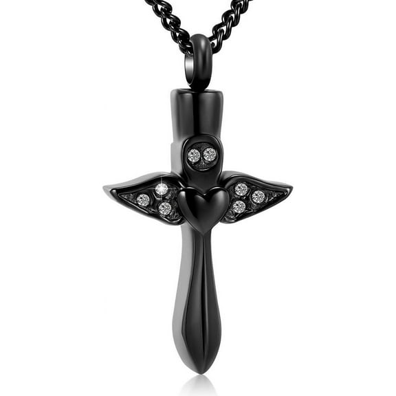 Cross Urn Cremation Jewelry Cross Urn Necklace for Ashes for Women Angel Wing Heart Urn Locket Pendant Memorial Keepsake Ashes Jewelry