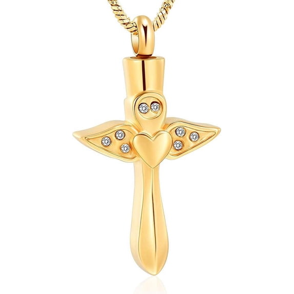Cross Urn Cremation Jewelry Cross Urn Necklace for Ashes for Women Angel Wing Heart Urn Locket Pendant Memorial Keepsake Ashes Jewelry