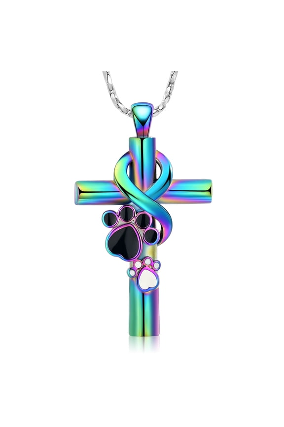 Cross Urn Cremation Jewelry for Pet Ashes Pet Paw Print Urn Necklace for Ashes for Women Men Keepsake Cross Memory Urn Jewelry Dog Cat Pawprint with Funnel Filler Kit