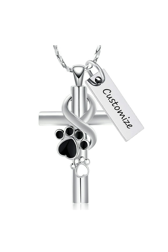 Cross Urn Cremation Jewelry for Pet Ashes Pet Paw Print Urn Necklace for Ashes for Women Men Keepsake Cross Memory Urn Jewelry Dog Cat Pawprint with Funnel Filler Kit