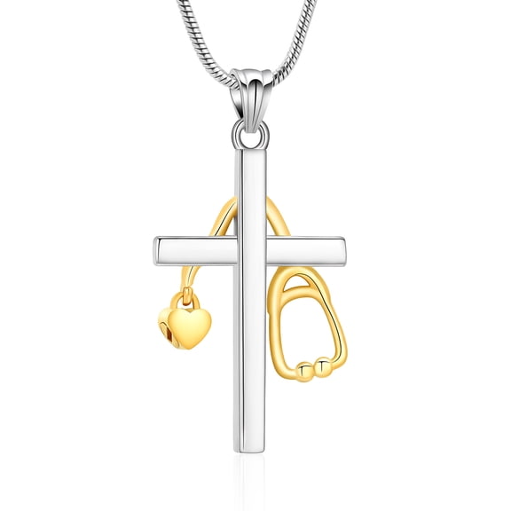 Cross Urn Cremation Jewelry Stethoscope Urn Necklace for Ashes for Women Men Medicine Themed Cremation Urn Pendant for Doctor Nurse Medical Student