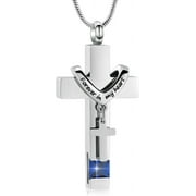 HEARBEINGT Cross Urn Necklace For Ashes Of Loved Ones With Birthstone Always In My Heart Cremation Jewelry Keepsake Pendant Women Men