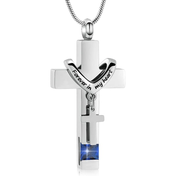 Cross Urn Necklace For Ashes Of Loved Ones With Birthstone Always In My Heart Cremation Jewelry Keepsake Pendant Women Men
