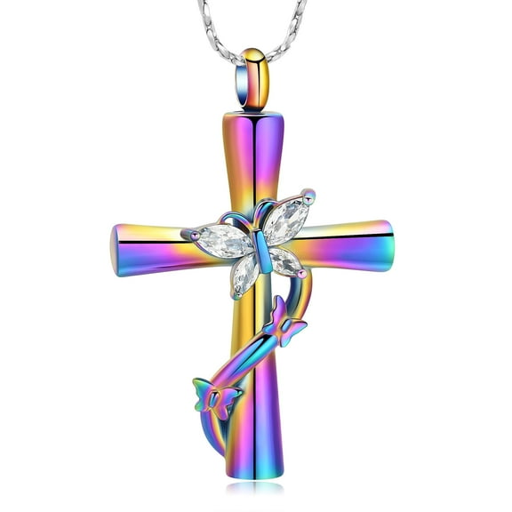 Cross Urn Necklace for Ashes Crystal Butterfly Urn Cremation Necklace With Funnel Filler Kit Ashes Necklace for Human / Pets
