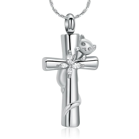 Cross Urn Necklace for Ashes Cute Cat Urn Cremation Jewelry with Funnel Filler Kit Cross Ashes Necklace for Human Women for Cat Lover