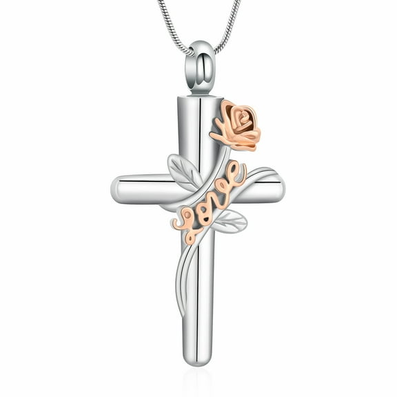 Cross Urn Necklace for Ashes Rose Flower Cremation Jewelry for Women Keepsake Memorial Pendant for Loved One