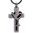 thumbnail image 1 of Cross Urn Necklace for Ashes, Stainless Steel Cross Memorial Cremation Ashes Urn Pendant Necklace Keepsake Jewelry Urn(Black), 1 of 6