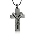 thumbnail image 1 of Cross Urn Necklace for Ashes, Stainless Steel Cross Memorial Cremation Ashes Urn Pendant Necklace Keepsake Jewelry Urn(Black), 1 of 7