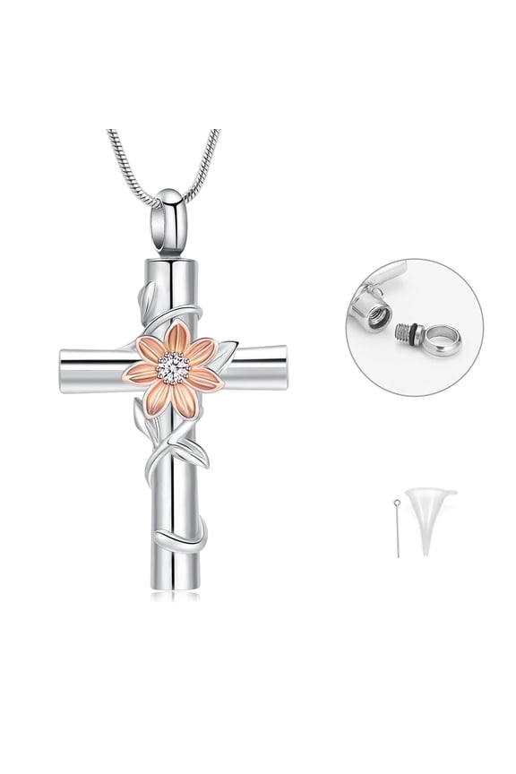 Cross Urn Necklace for Ashes Sunflower Cremation Jewelry with Funnel Filler Kit Ashes Necklace for Human Women Pets