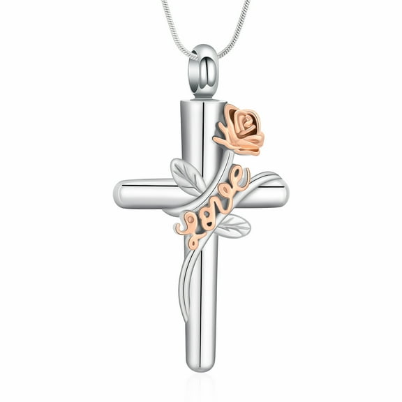 Cross Urn Necklace for Ashes with Rose Flower Cremation Jewelry with Funnel Filler Kit Ashes Necklace for Human Mom Father Love Pets