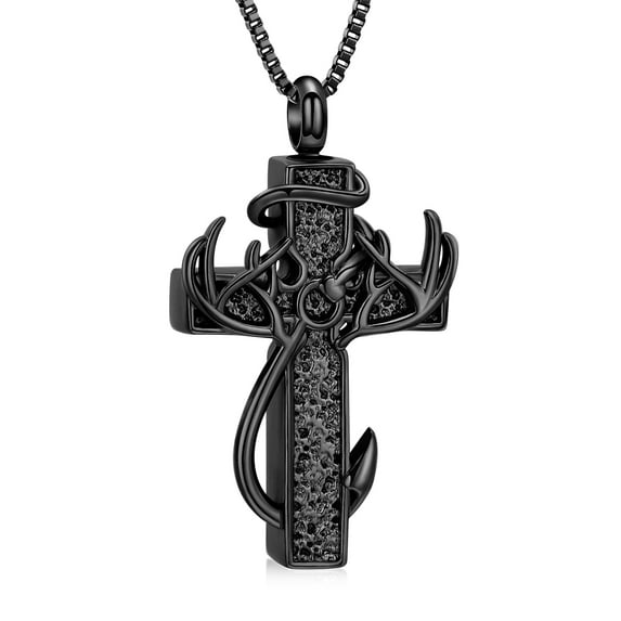 Cross Urn Necklace for Men Women Deer Antler Ashes Fish Hook Memorial Urn Pendant Ashes Necklace Cross Pendant Hunting Jewelry Gifts for Human / Pet
