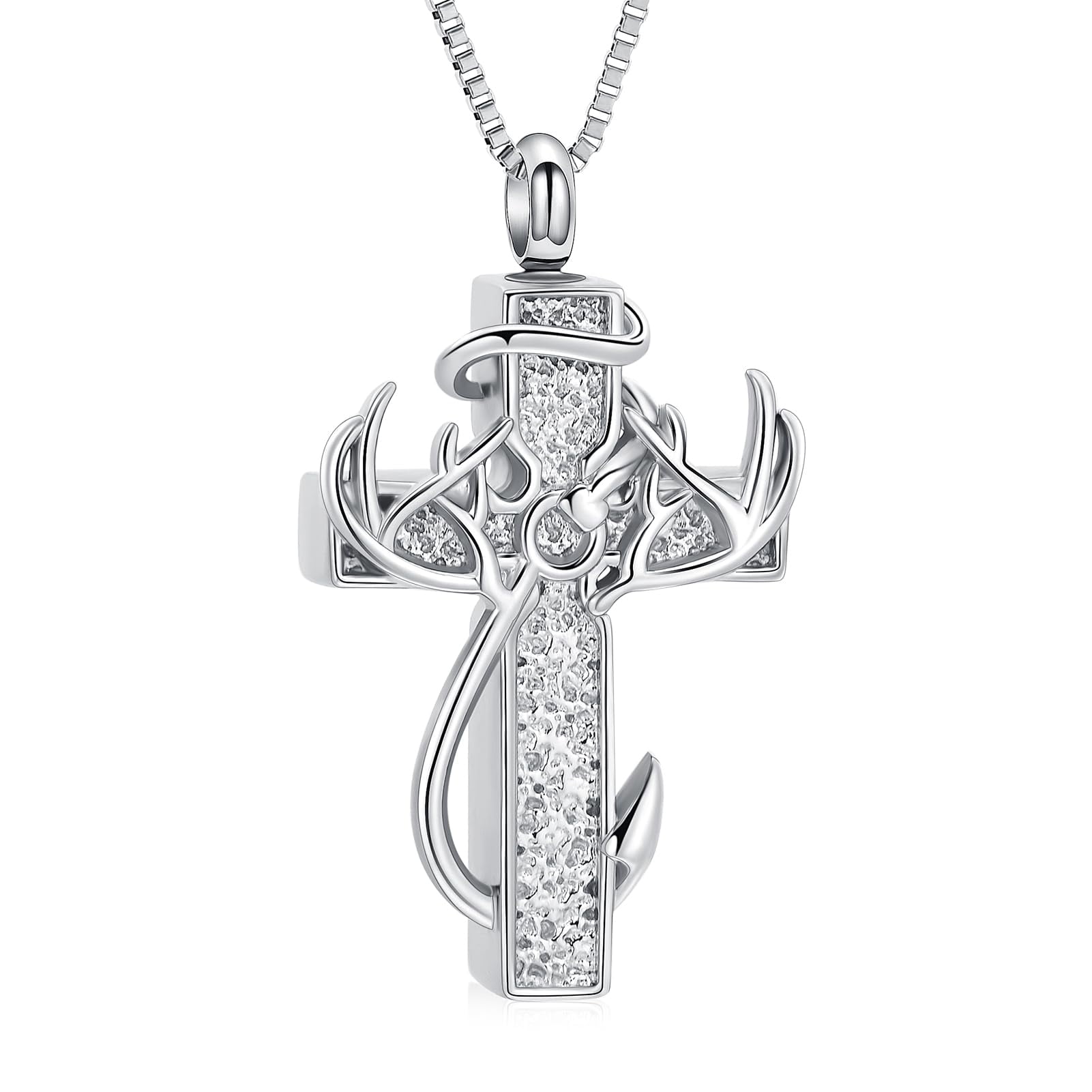 deer antlers fishing hook and cross Cross Urn Necklace for Men Women Deer Antler Ashes Fish Hook Memorial Urn  Pendant Ashes Necklace Cross Pendant Hunting Jewelry Gifts for Human / Pet