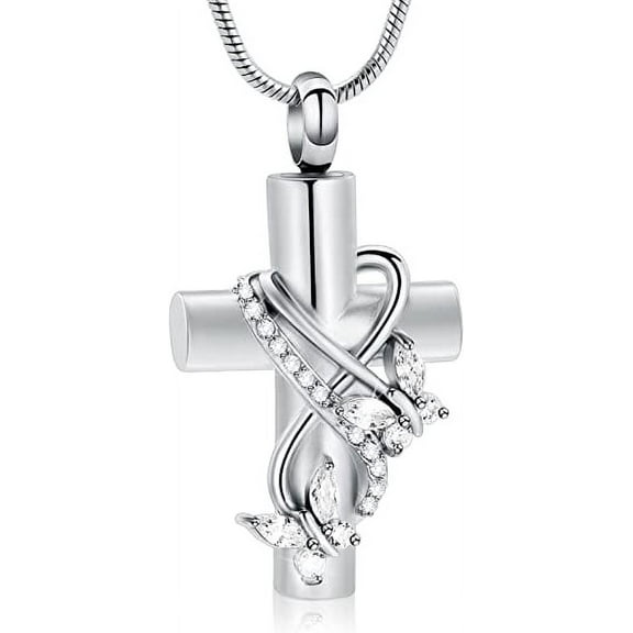 Cross Urn Necklaces for Ashes Urn Necklace for Women, Crystal Butterfly Cremation Jewelry for Ashes for Human, Memorial Ash Pendant Keepsake Gifts for Human Ashes