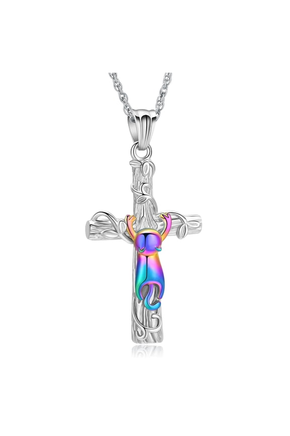 Cross Urn Necklaces for Ashes for Women Men Cute Cat Cremation Pendant Necklace for Ashes Stainless Steel Memorial Gift