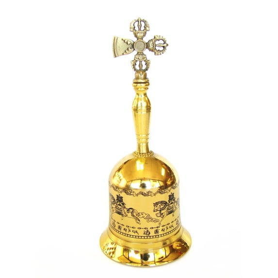 Cross Vajra Bell with Windhorse Images - Dorje Ring Bell