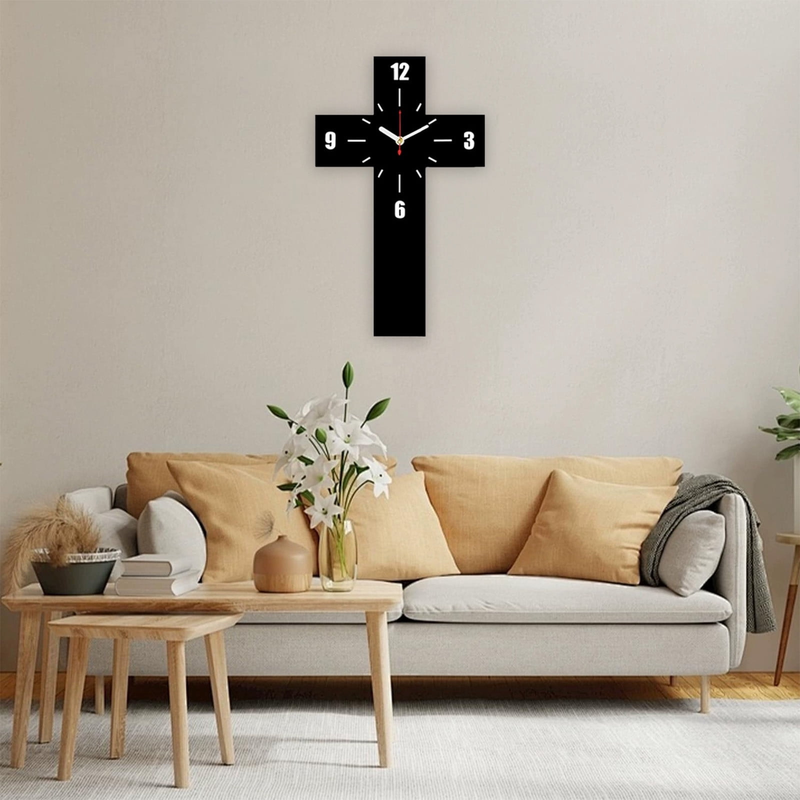 Cross Wall Clock, Vintage Religion Wall Clock Cross Art Silent Hanging ...