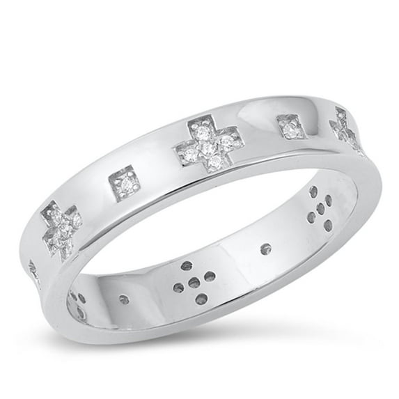 Cross Wedding White Cubic Zirconia Ring .925 Sterling Silver Band Jewelry Female Male Unisex Size 4