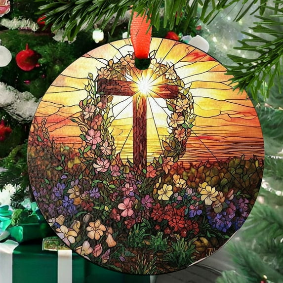 Cross Wildflowers Window Ornament, Cross Suncatcher Gift, Suncatcher Window Hanging, Suncatcher Religious, Jesus Gift, Light Catcher, Ornament 2025, Holiday 2025, Holiday