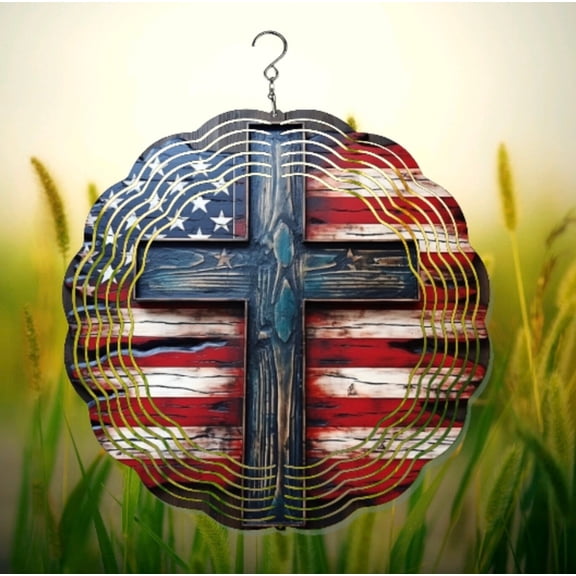 Cross Wind Spinner for Yard Decor, Christian Faith Metal Sculpture