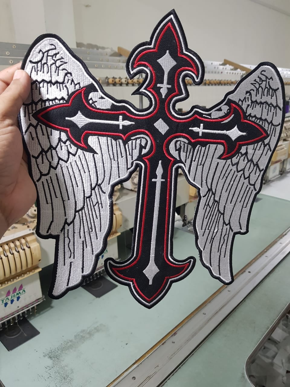 Cross Wings Christian Embroidered Patch Biker Rider Patches For Clothing Jacket Iron On 12 Inch