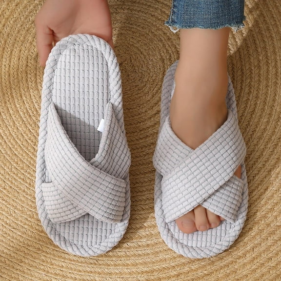 Cross Winter Women's Slippers Flock Shoes Anti-Skid Rubber Sole for Indoor and Outdoor Slip-on Quick-Dry Slipper Bedroom Cozy Footwear Warm Plush Shoes House Hotel