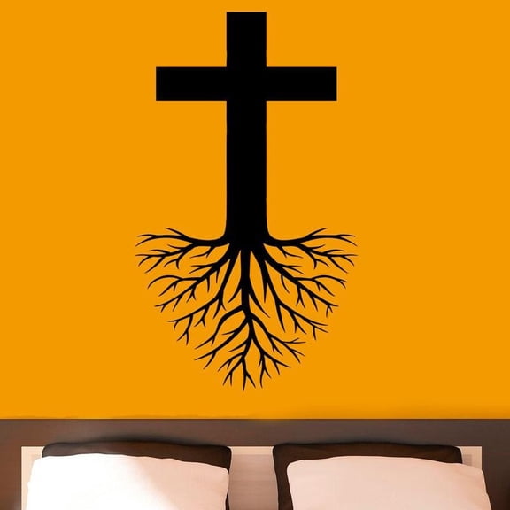 Cross With Roots Wall Art Sticker Religion Jesus Christ Removable Wall Stickers Home Decor Vinyl Decals 100x59cm