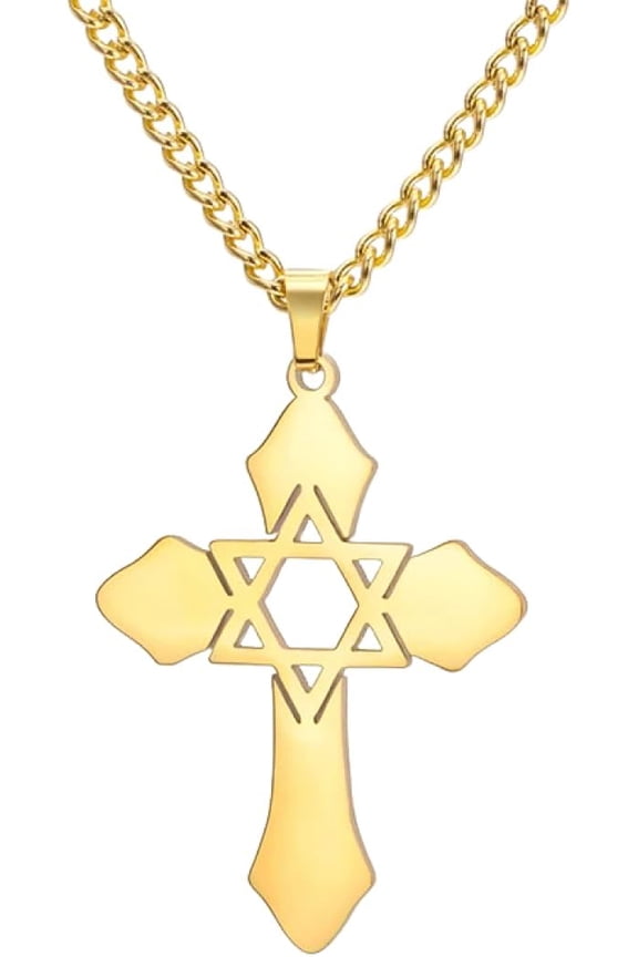 Cross With Star Of David Pendant, Messianic Symbol Necklace, Jewish Jewelry, Amulet Of Protection,