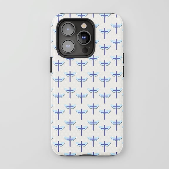 Cross With Wings Pattern For All iPhone Series Protective Phone Case Minimalist Spiritual Theme Lavender Blue White