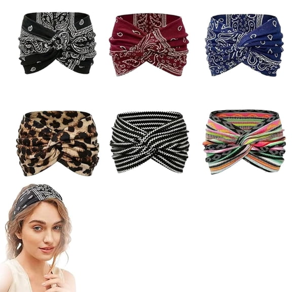 Cross Yoga Headbands for Women, Printed Cross Yoga Headbands for Women, Boho Style & Paisley Print Hair Band Wide Elastic Hair Band