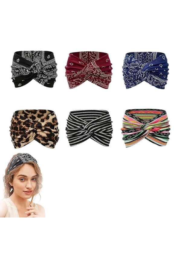 Cross Yoga Headbands for Women, Printed Cross Yoga Headbands for Women, Boho Style & Paisley Print Hair Band Wide Elastic Hair Band