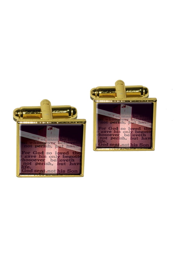Cross and Bible Verse John 3-16 For God So Loved the World Square Cufflinks