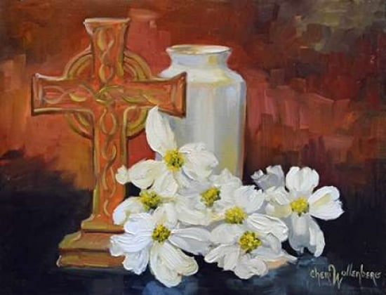 Cross and Dogwood Canvas Art - Cheri Wollenberg (22 x 28)