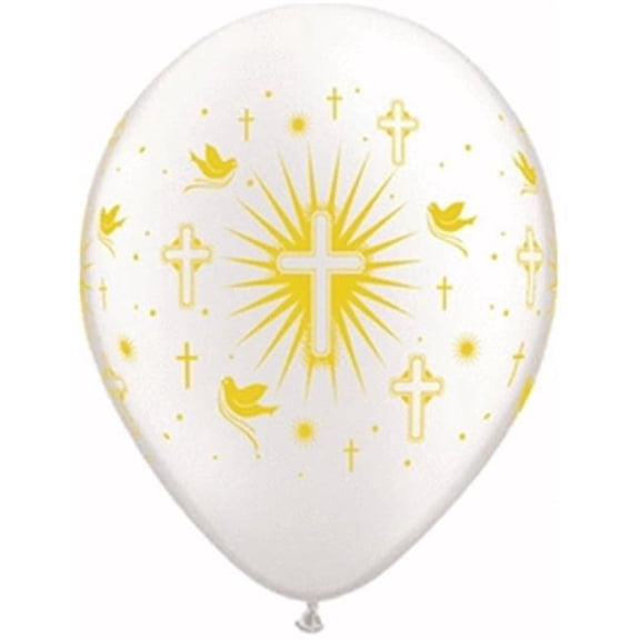 Cross and Doves Gold Qualatex Latex Balloons 25 Per Pack