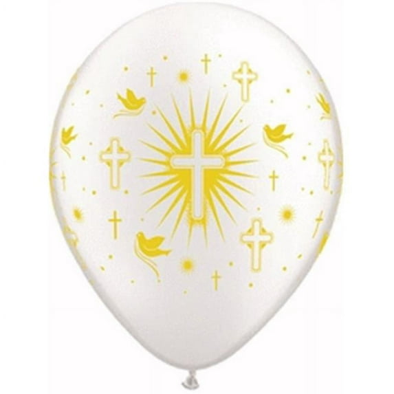 Cross and Doves Gold Qualatex Latex Balloons 25 Per Pack