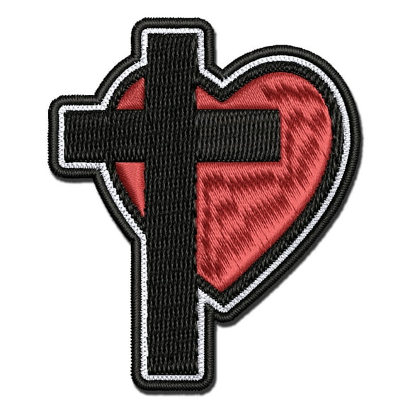 Cross and Heart Love Christian Applique Multi-Color Embroidered Hook & Loop Patch - 3.5 Inch Large