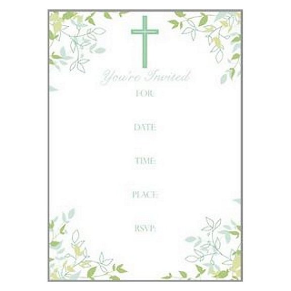 Cross and Leaves Religious Party Invitations With White Envelopes - 10 Pack (471-5003)