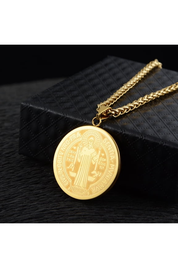 Cross border 14K Yellow Gold Father Saint Benedict necklace exorcist pendant for men and women
