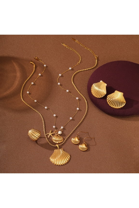 Cross-border European And American Marine Shell Pearl Titanium Steel Necklace Suit
