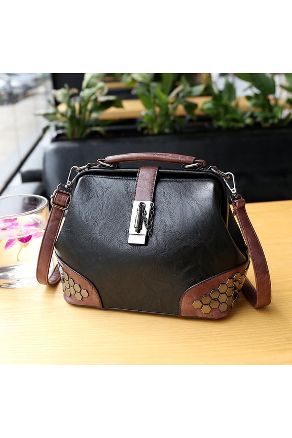 Cross-border Rivet Lock Doctor Handbag, Vintage Medicine Box Style Shoulder Bag, Crossbody Purse with Street Chic Design