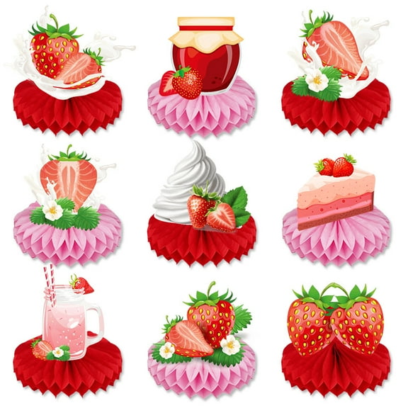 Cross-border Strawberry Theme Birthday Party Table Decoration Honeycomb Ball Ornaments Kindergarten Event Setup Custom Table Arrangement