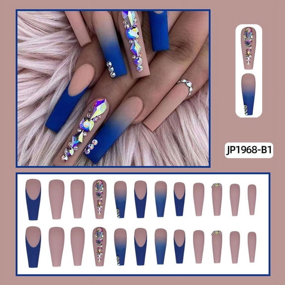 Cross-border direct sales of European and American nail pieces, super long ballet nail nails, charming dark blue matte diamond-encrusted armor