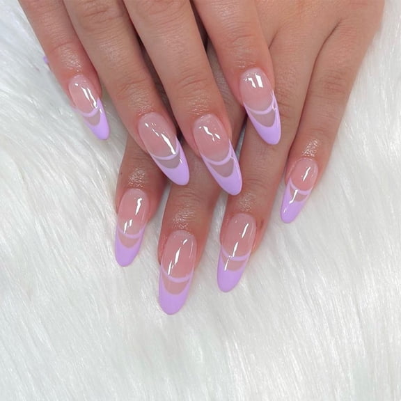Cross-border direct supply of lavender simple double French wear nail art finished fake nail nail art patch nail patch removable