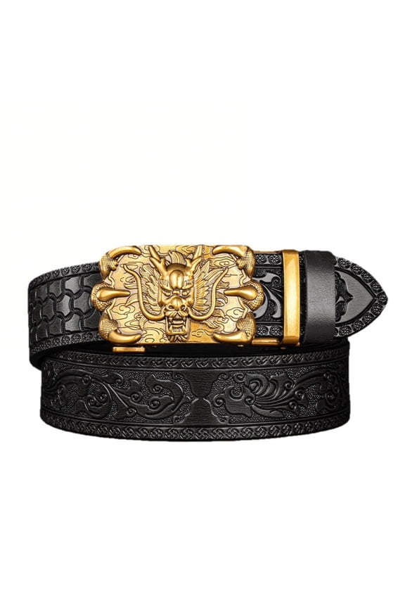 Cross-border domineering Tang grass pattern engraved men's automatic imitation copper buckle belt personalized live broadcast hot-selling six-clawed dragon belt