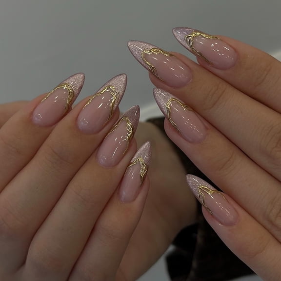 Cross-border explosive almond wearing nails, purple cat's eyes, French gilt light luxury, hot selling wearable fake nail nail patches